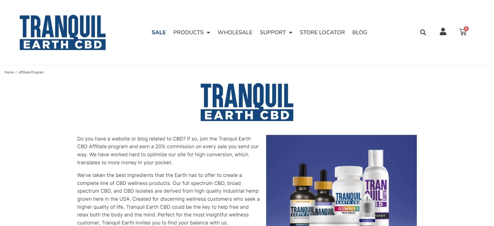 Tranquil Earth CBD Affiliate Program Review: Earn Up To 20% commission