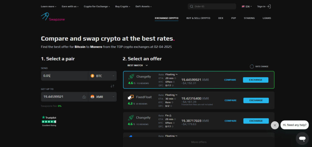 Swapzone Crypto Exchanges With Low Fees