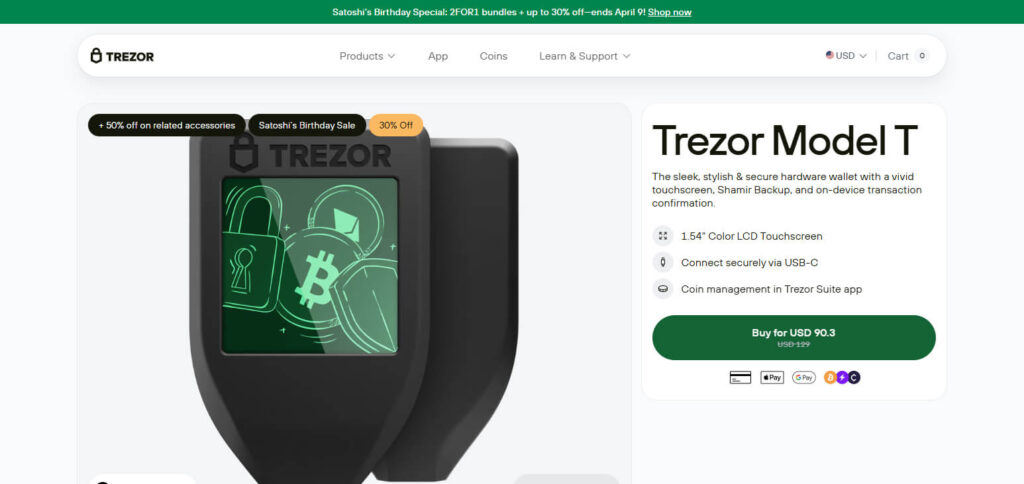 Trezor Model T Crypto Wallets With Staking Support