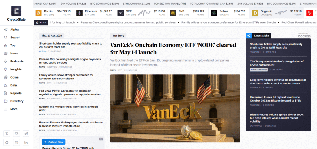 CryptoSlate Sites For Crypto News