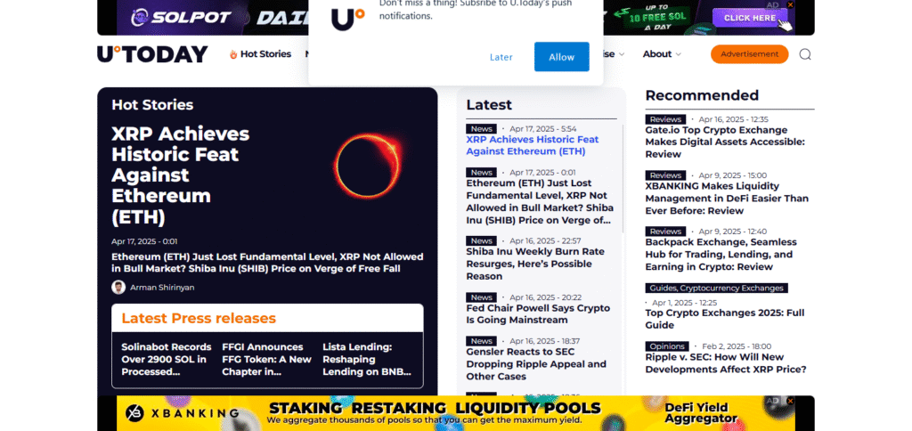U.Today Sites For Crypto News