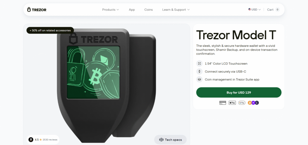 Trezor Model T Blockchain wallet