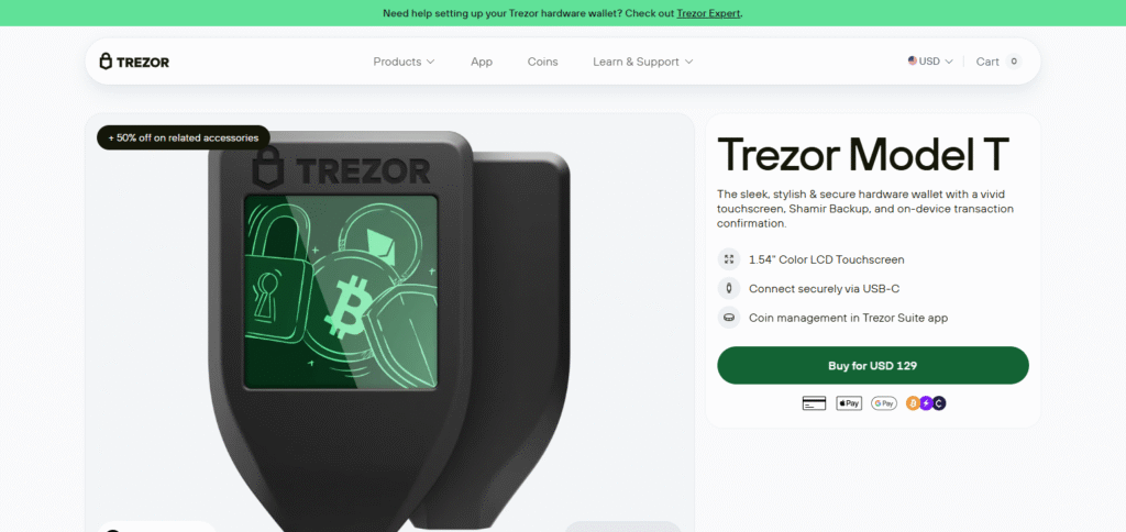 Trezor Model T Crypto Wallet for Android & iOS with Extra Security