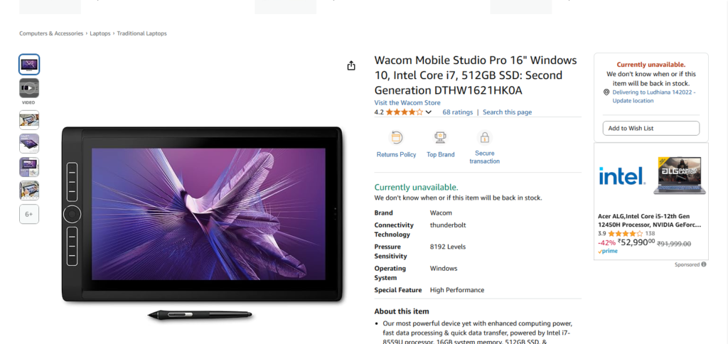 Wacom MobileStudio Pro 16 Tablets For Creatives