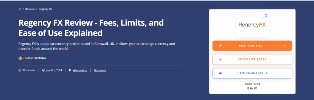 Regency FX Money Exchange Service Online