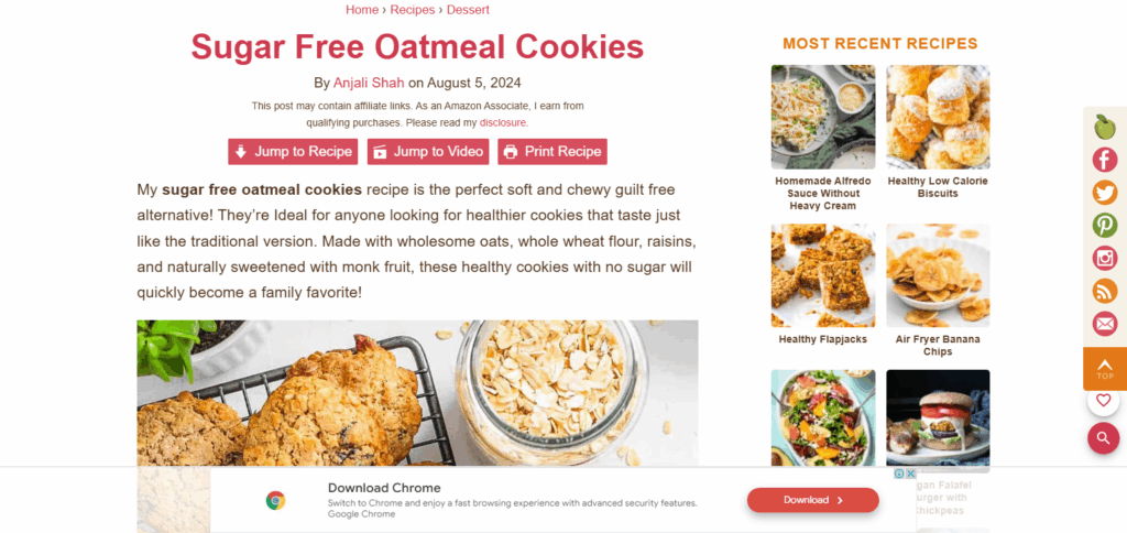 Sugar-Free Oatmeal Cookies