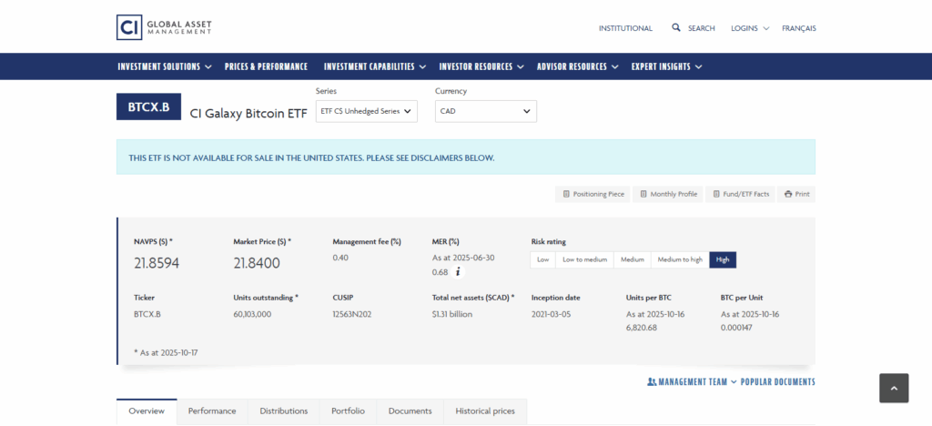 CI Galaxy Bitcoin ETF