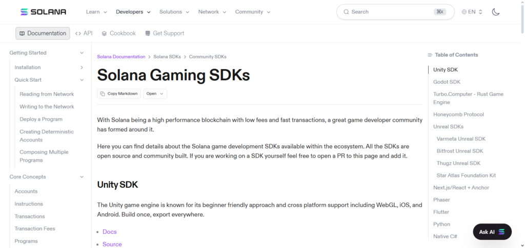 Solana Game Engine SDKs