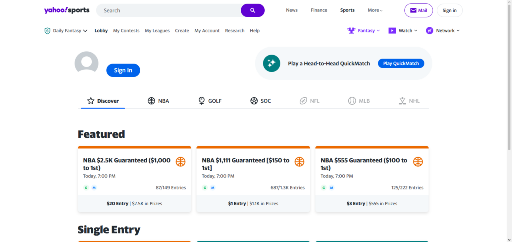 Yahoo Fantasy DFS