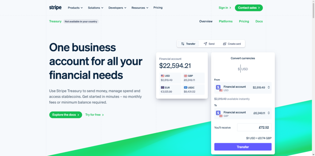 Stripe Treasury + Crypto