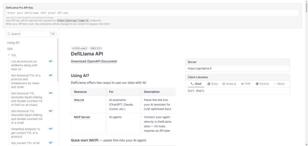 DefiLlama API